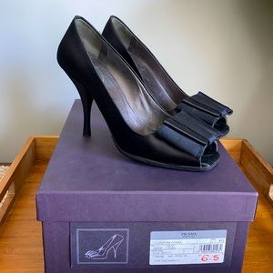 Prada open toe satin pumps size 36.5 6 authentic